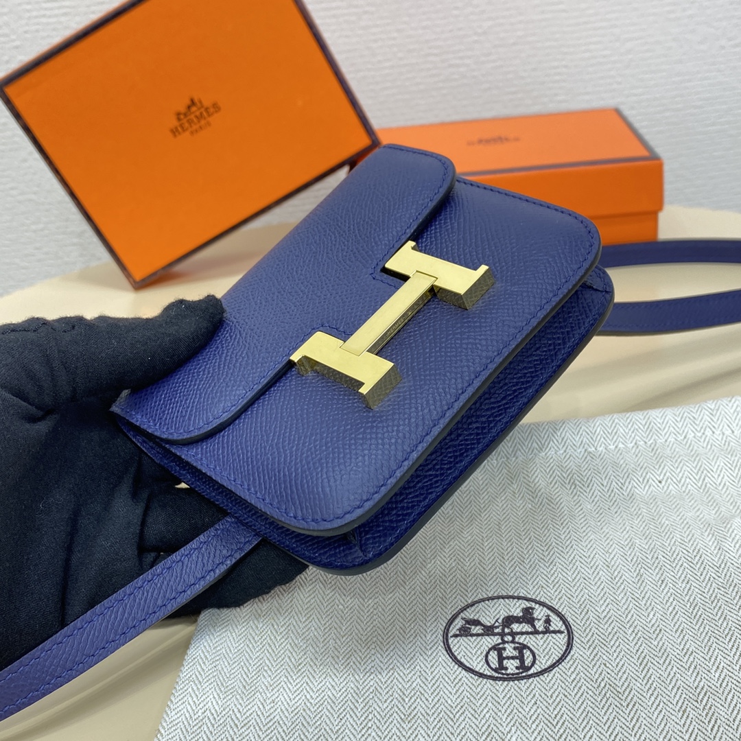 Hermes Constance Slim Wallet Belt Bag In Deep Blue Epsom Leather